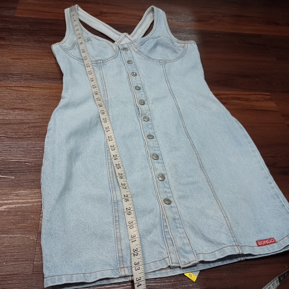 Bongo Vintage 90s Y2K Denim Mini Dress Light Wash - Picture 8 of 12